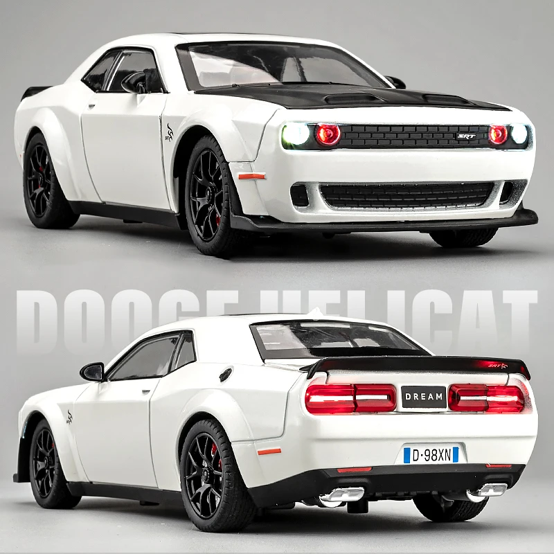 

1:24 Challenger Hellcat Redeye Alloy Muscle Car Model Sound and Light Pull Back Children's Toy Collectibles Birthday gift