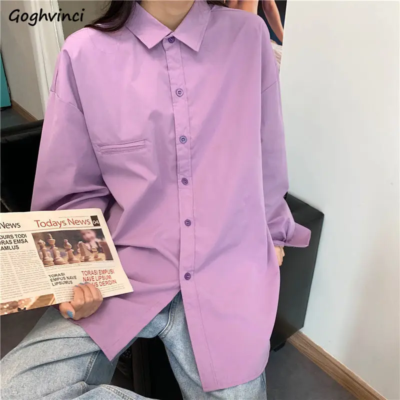 

Рубашка женская, однотонная, с длинным рукавом, повседневная, весна-осень