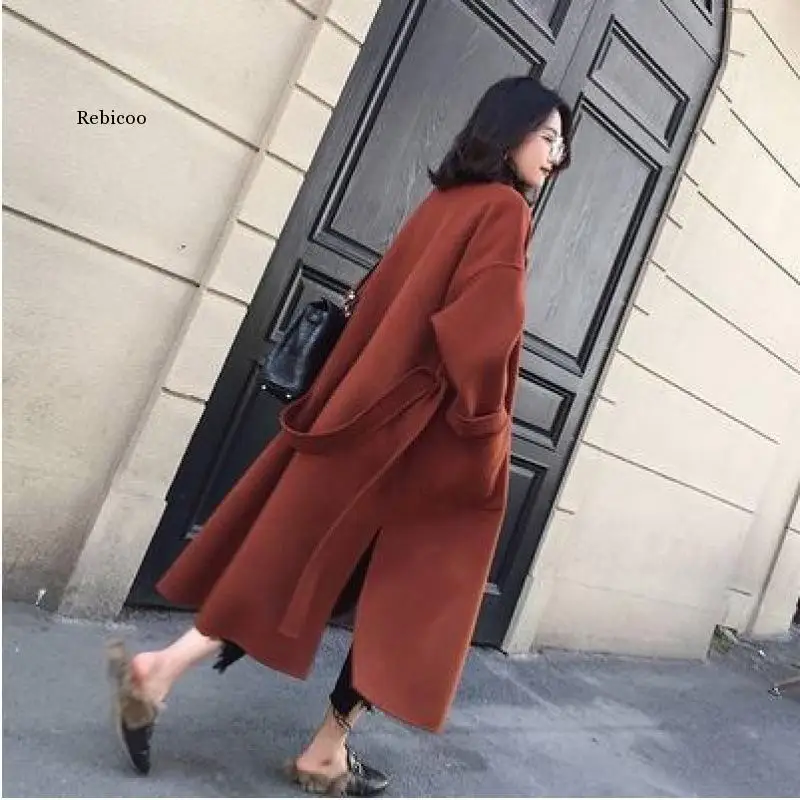 Soprabito in Cashmere donna di media lunghezza autunno inverno 2022 popolare versione coreana cappotto di lana da donna allentato stile collegiale