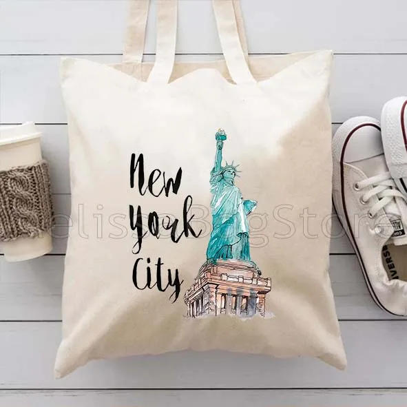 نيويورك باريس لندن روما سيتي طباعة المرأة مدرسة رسول حقائب الكتف السيدات حقيبة يد سعة كبيرة حقائب قماش عادية