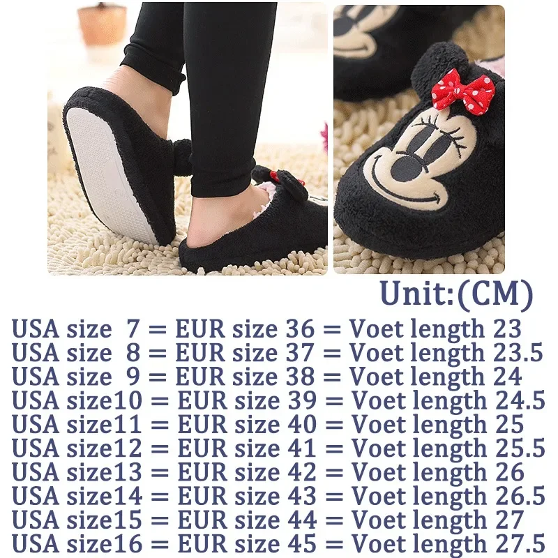 Disney Mickey Plush Slippers Minnie Mouse Couple Warm Soft Home Indoor Flat Shoes Winter Cartoon Anime Kawaii Girls Cotton Shoes