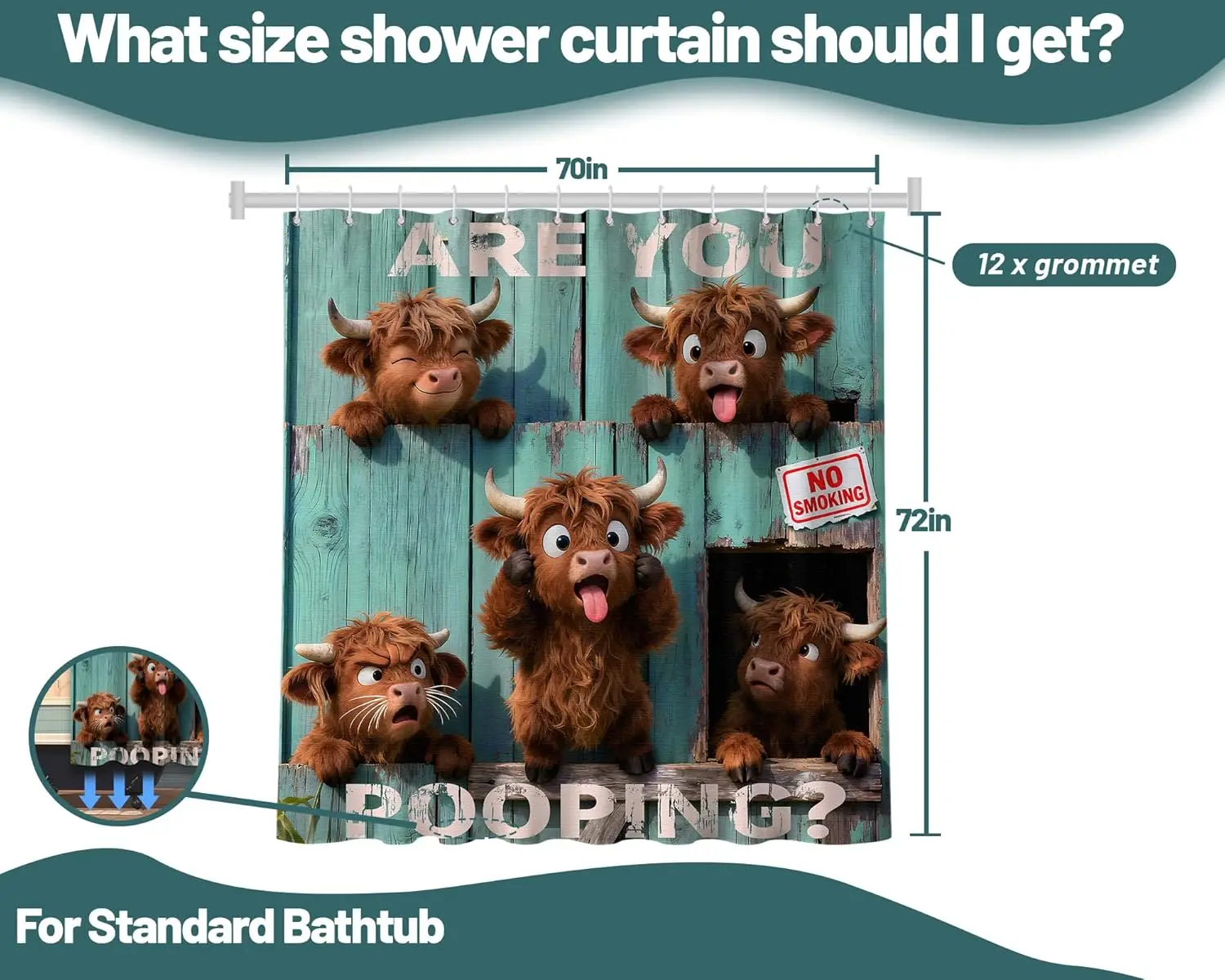 Funny Cow Pooping Are You Shower Curtain Waterproof Novelty Bathroom Decor Accessories Kids Humor Farm Animal Print Shower Curta