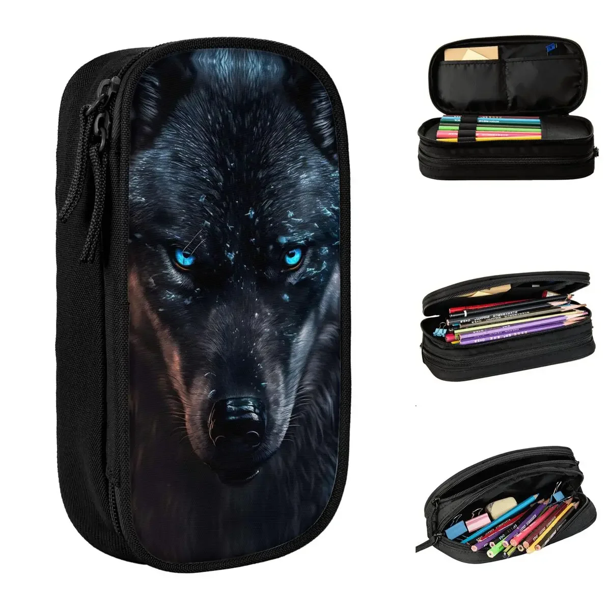 Blue Eyed Wolf Pencil Cases New Pen Bag Girls Boys Big Capacity School Supplies Gift Pencilcases