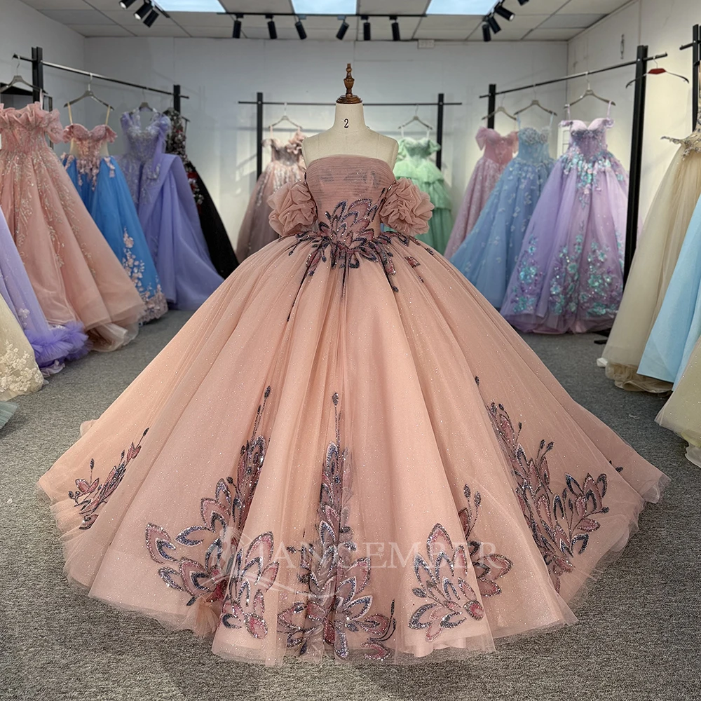 

Princess Short Sleeves Ball Gown Quinceanera Dresses Customized Sweet Dresses Open Lace-up Back vestidos de 15 quinceañeras