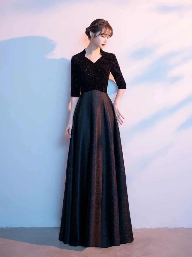 Hot selling No. 32 dress women's long skirt new high-end velvet dress socialite banquet toast wear