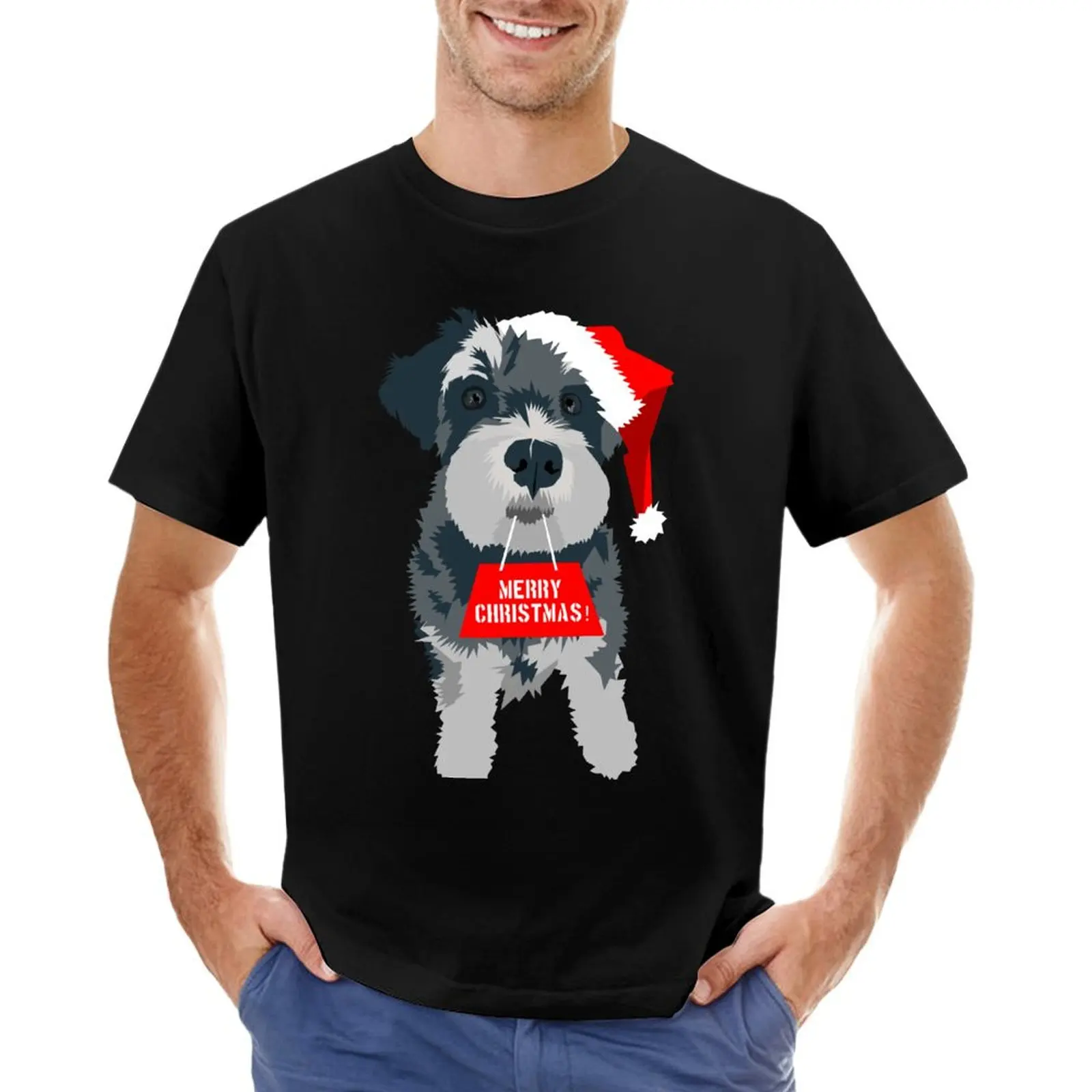 Christmas Miniature Schnauzer Santa Hat T-Shirt plus sizes oversized graphic tee anime shirts men