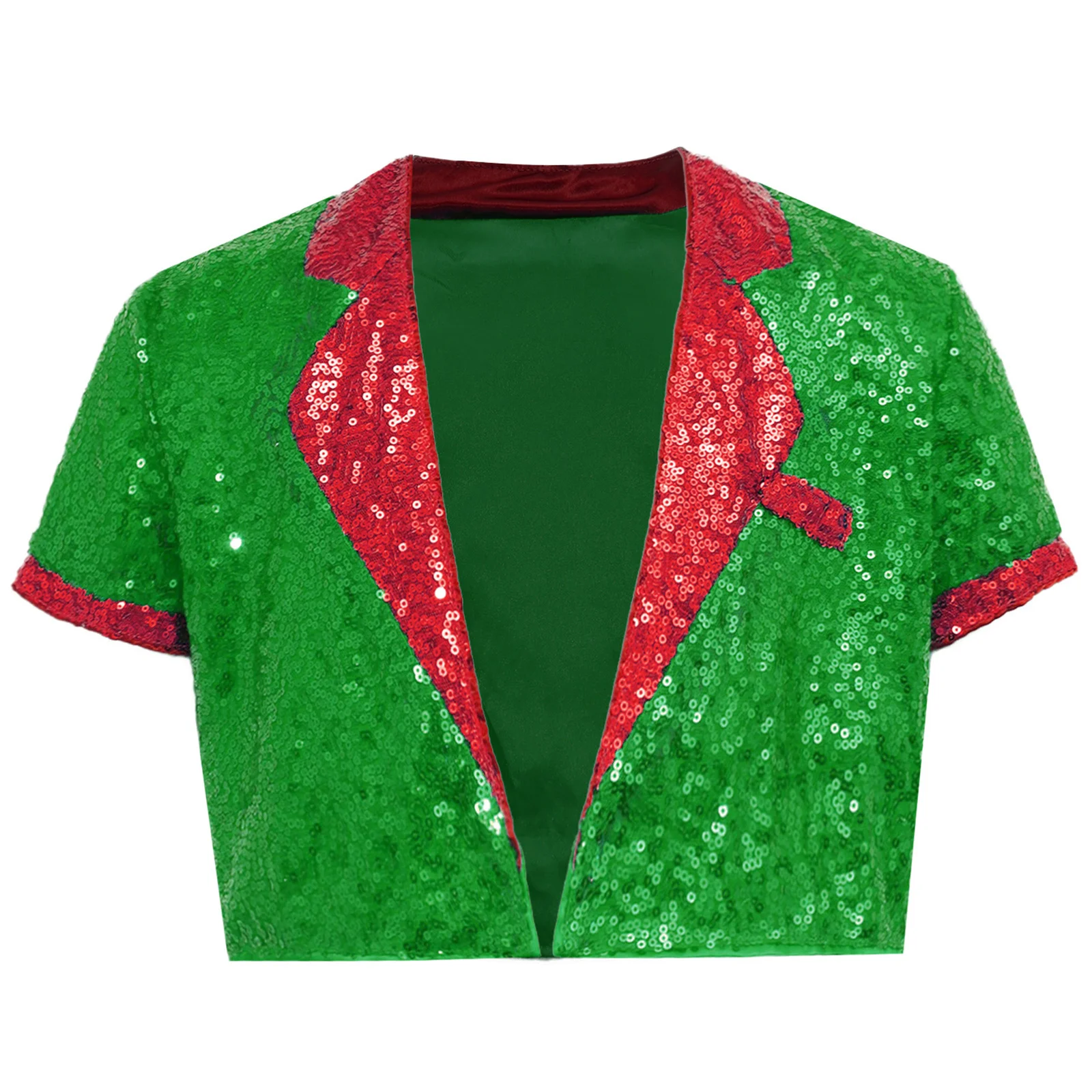 Girls Boys Sequins Coat Carnival Christmas New Year Costumes Santa Elf Coat Stage Performance Latin Jazz Disco Dance Crop Jacket