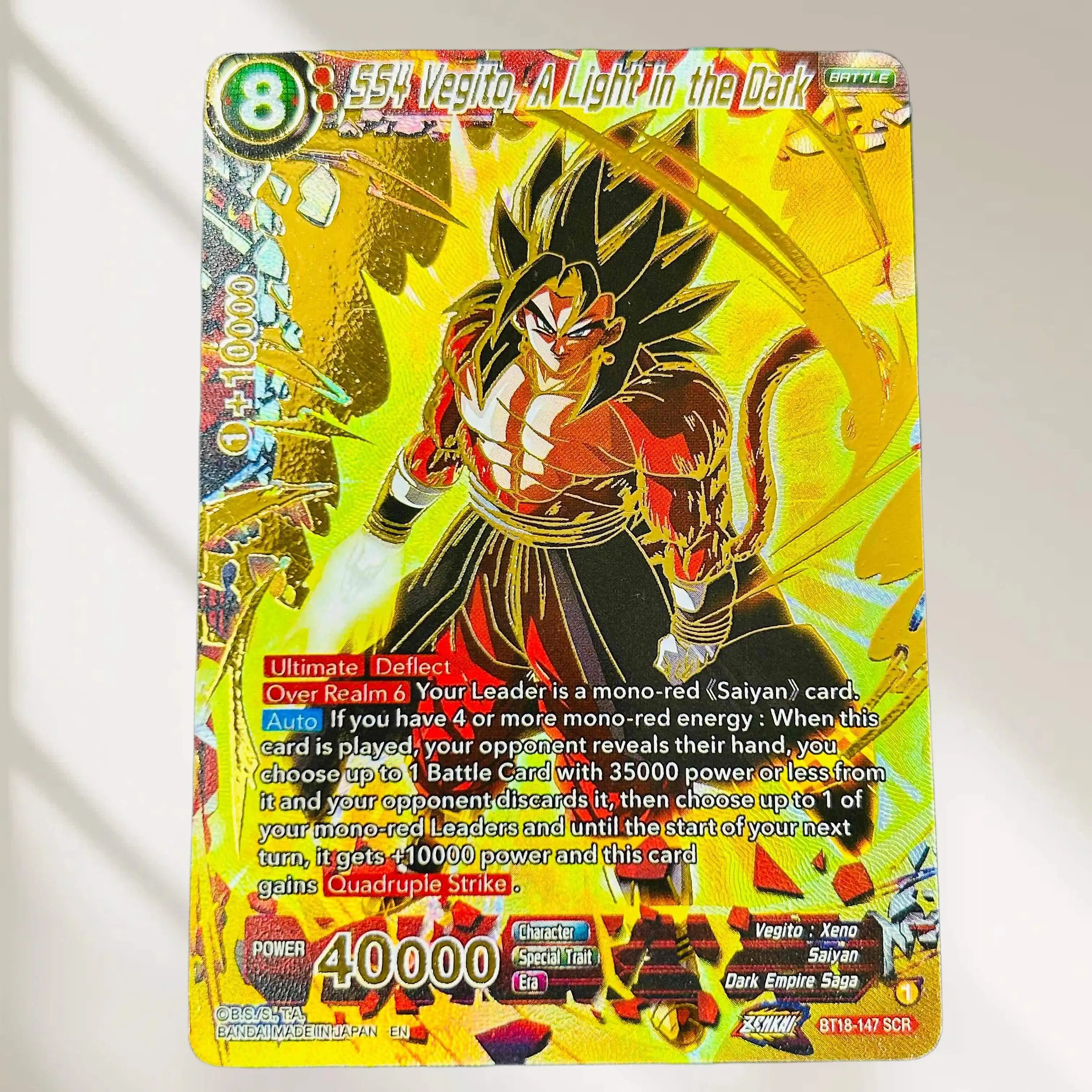

DIY Dragon Ball SS4 Vegito A Light in the Dark BT18-147 SCR English Gold Foil Texture Flash Card Classic Anime Collectible TCG