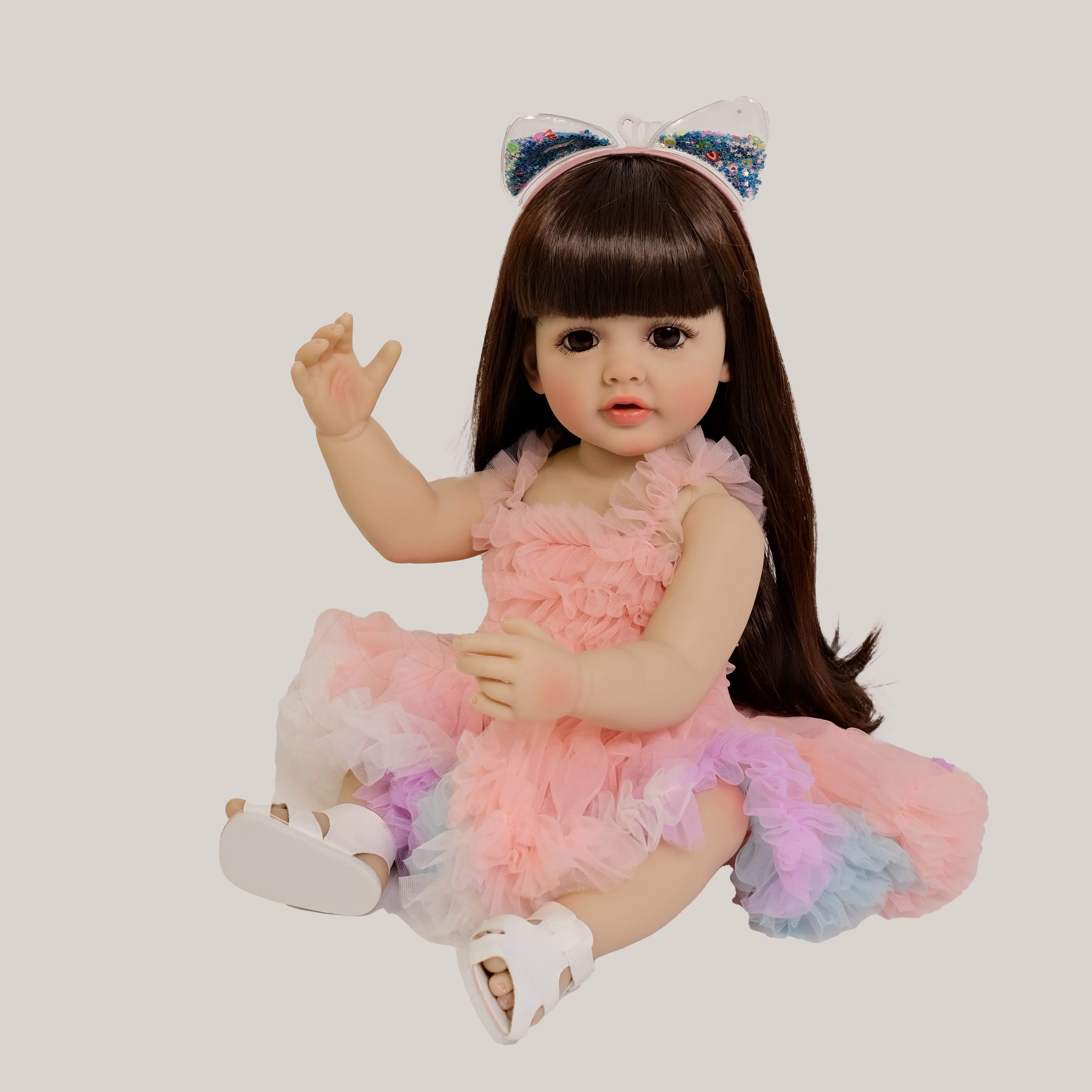 NPK 55CM Full Body Betty Soft Silicone Vinyl Reborn Toddler Black Hair Girl Princess Lifelike Baby Doll Christmas Gift for Grils