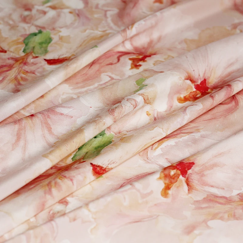 Red Raspberry 135cm Silk stretch crepe de chine foundation large flower fabrics clothes Garment sewing materials Free shipping