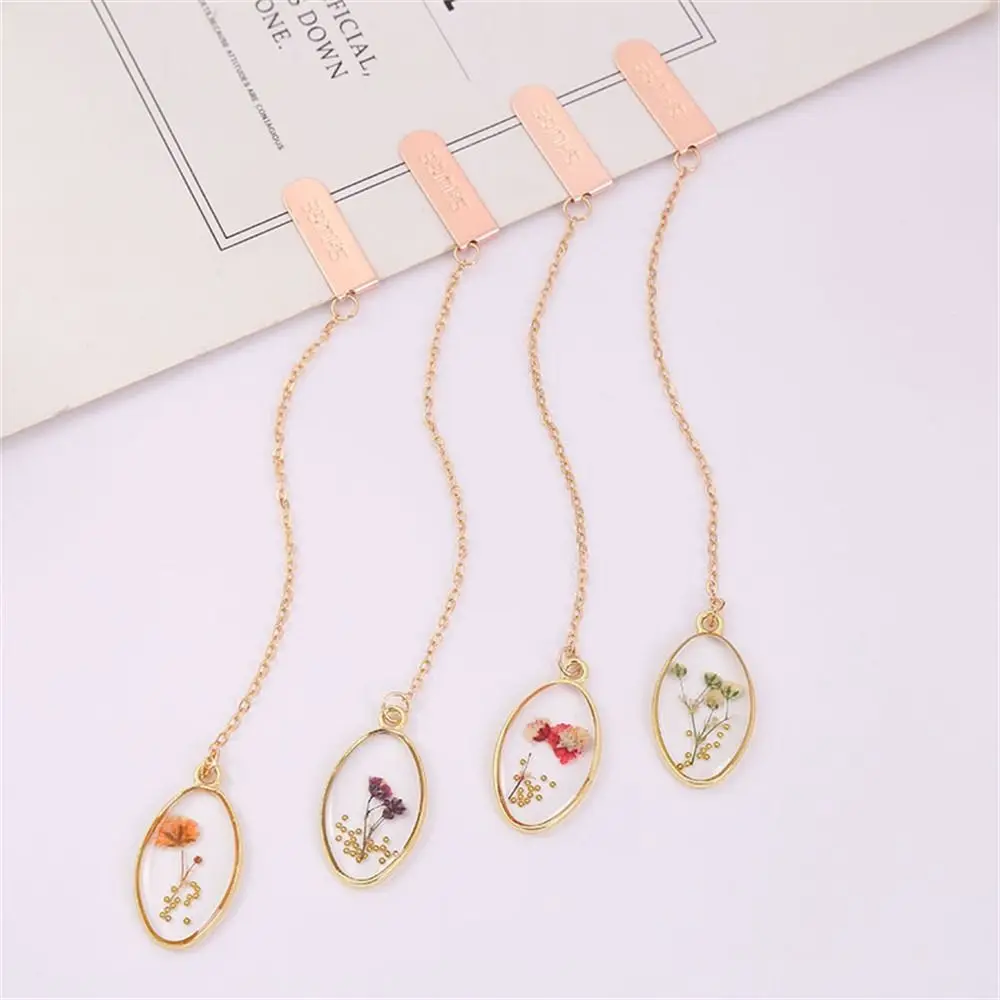 Literary Crystal Flower Bookmark Small Fresh Oval Shape Bookmark Pendant Page Sign Stationery Book Clip Book Lovers