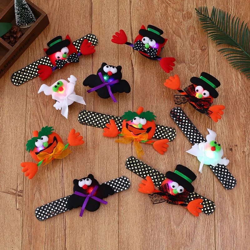 2023 New Halloween Sequins Cute Glowing Pumpkin Bat Clapping Circles Party Gift Supplies Boys Girts Kids Slap Bracelets Gifts