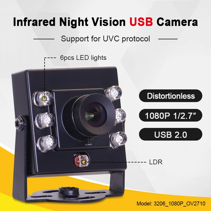 3206 1080P OV2710 3mm 95degrees IR850 distortionless HD Infrared night vision Wide dynamic Mini USB Industrial camera