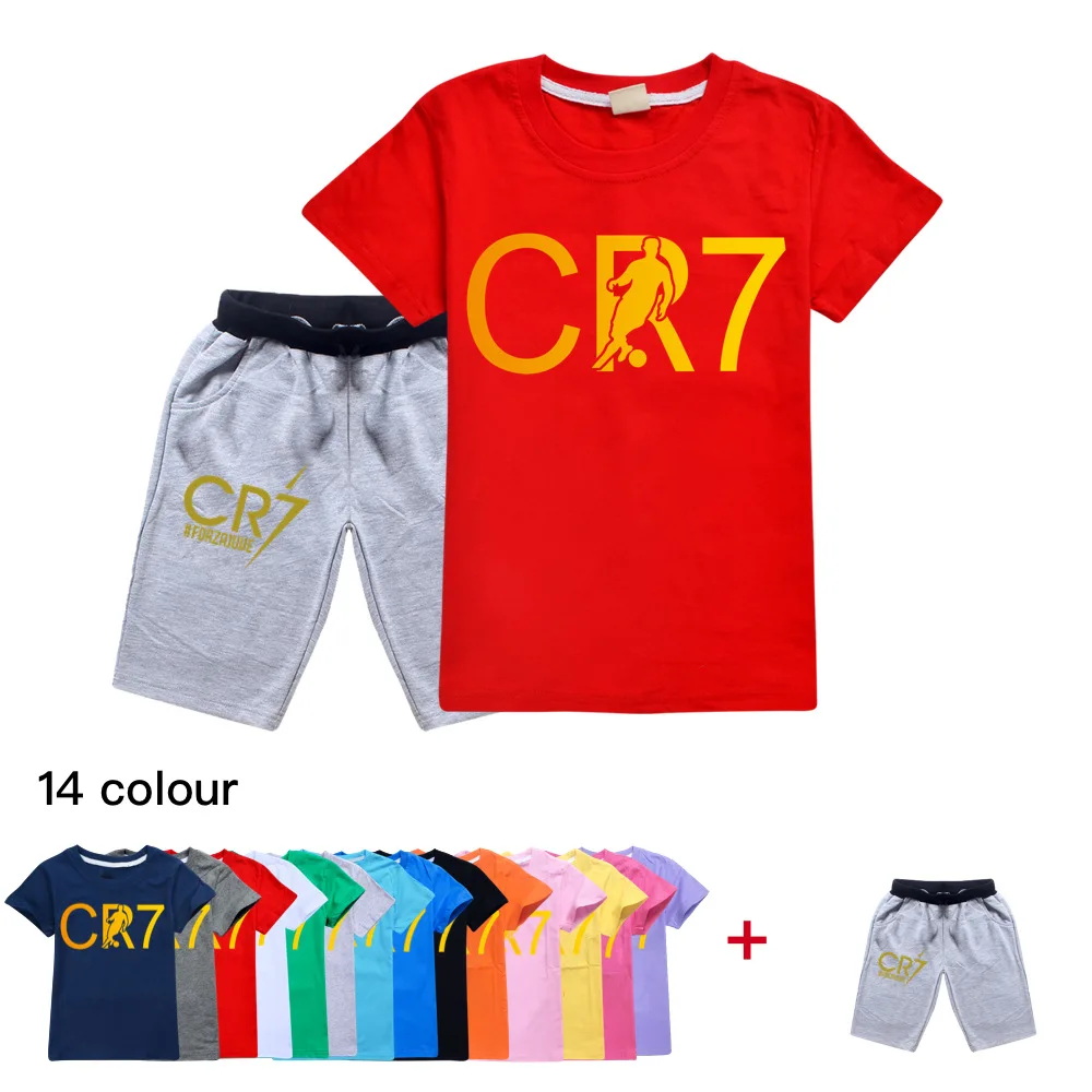 

Hot Football Star Ronaldo T-shirt Set Kids Clothes Boys Girls Clothing Children's Sports suit Summer T Shirts Shorts 2-piece set