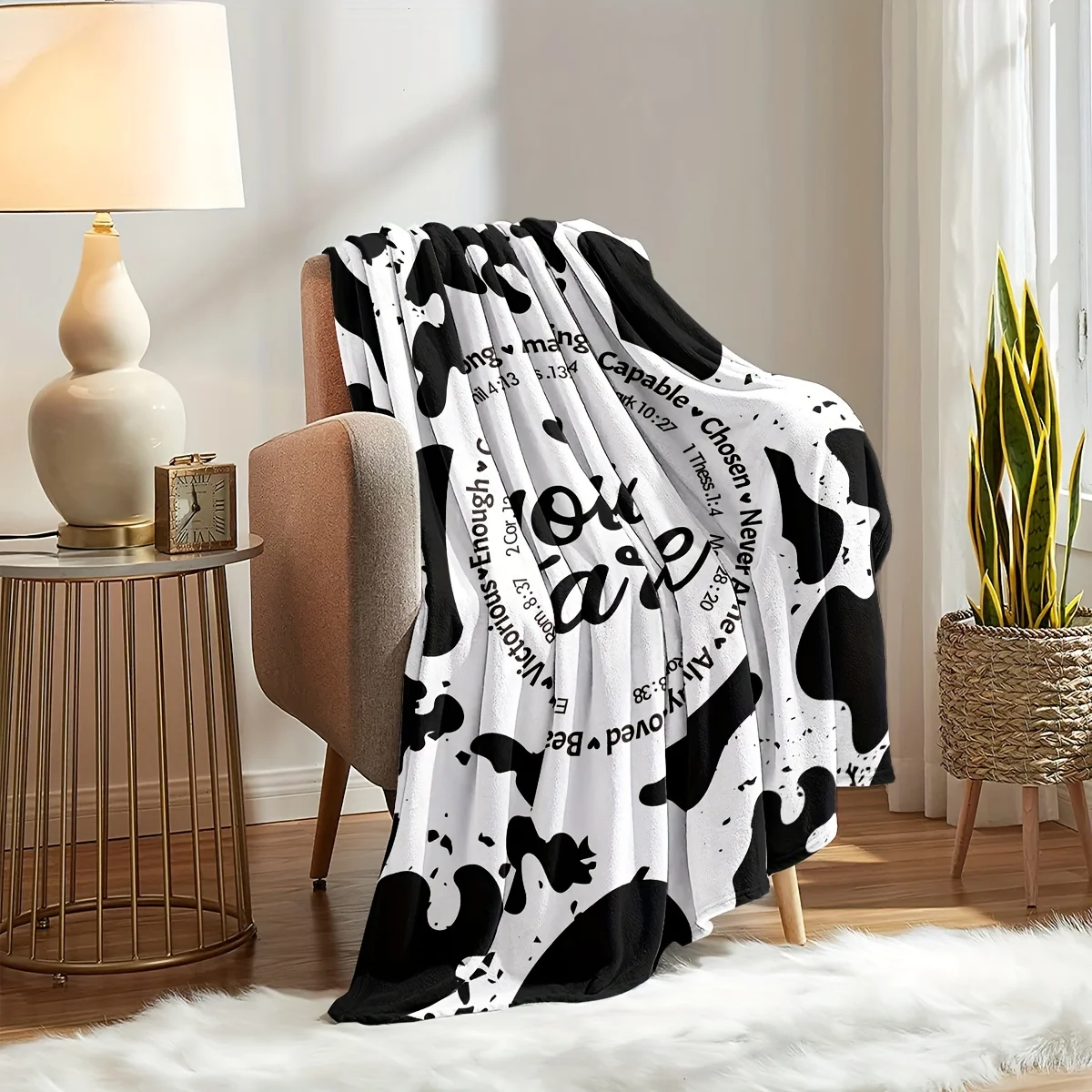 Inspiring quotes and pictures of cows Flannel printed blanket suitable for all seasons for living room office sofa and travel