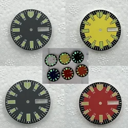 NH36 Dial 28.5mm Green Luminous Watch Dial NH36A Diving Double Calendar Watch Face for Seiko Watch Accessories Repair Parts