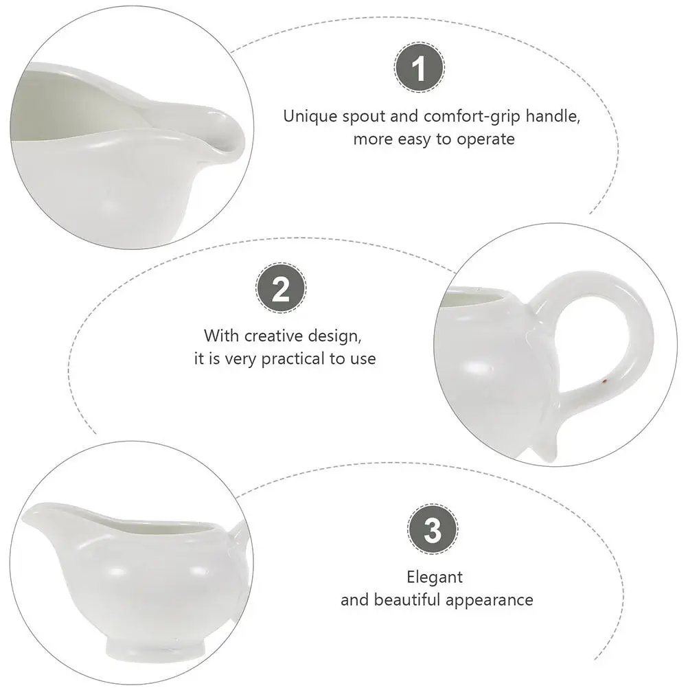 2Pcs Ceramic Gravy Boat with Handle Premium Sauce Cup for Coffee Milk Juice Yogurt Dispenser Salad Dressing Pourer Condiment - view 6