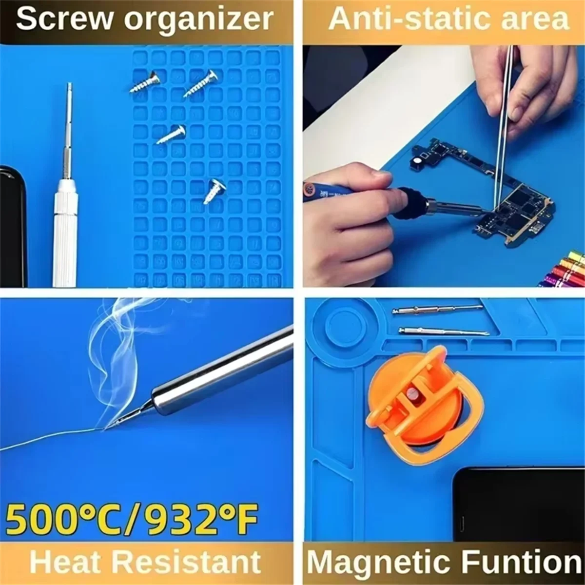 ABNJ ESD Silicone Soldering Mat High Temperature Work Pad for Hot Air Rework Soldering Station Phone Repair view 2