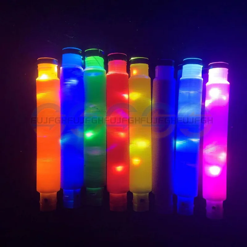 6/12/24 Pcs Pop Tubes Lighted LED Pull Stretch Tube for Kids Stress Relieve Toy Plastic Bellows Pull Stretch Tube Squeeze Toys