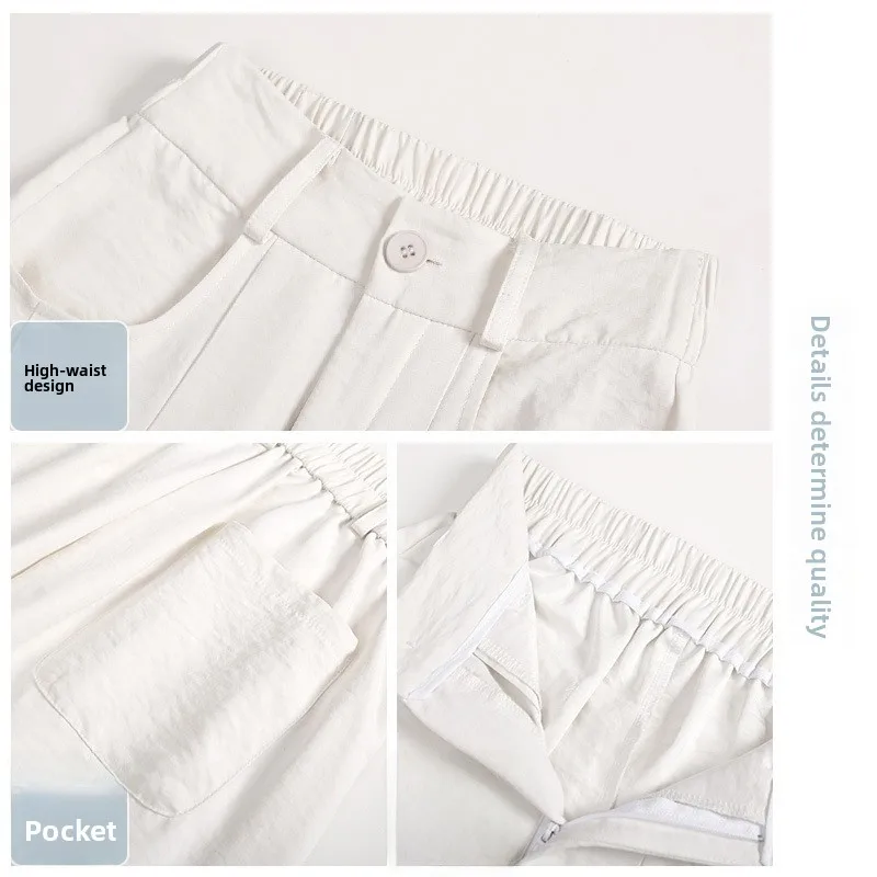 Cr pantalon à jambes larges femme décontracté drapé mince taille haute loisirs samouraï pantalon Polyester fibre taille haute basique Sle