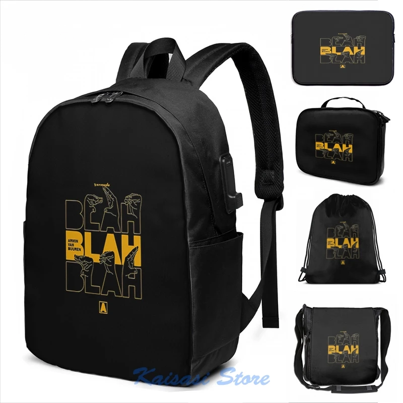 Funny Graphic print Blah Blah Blah Armin Van Buuren USB Charge Backpack men School bags Women bag Travel laptop bag