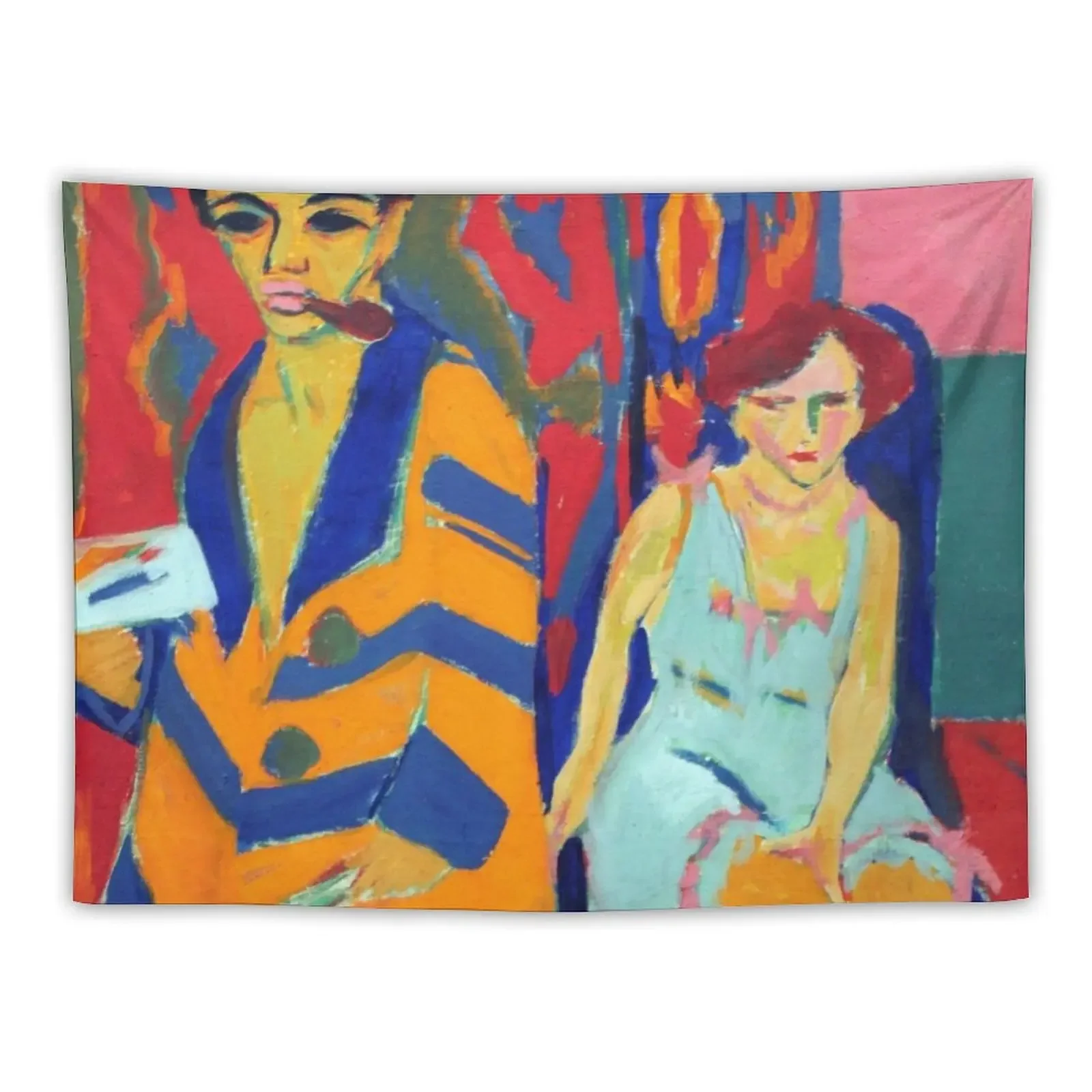 

Vintage Ernst Ludwig Kirchner Self Portrait with Model 1910 Tapestry Decorative Wall Mural Room Decorator Tapestry