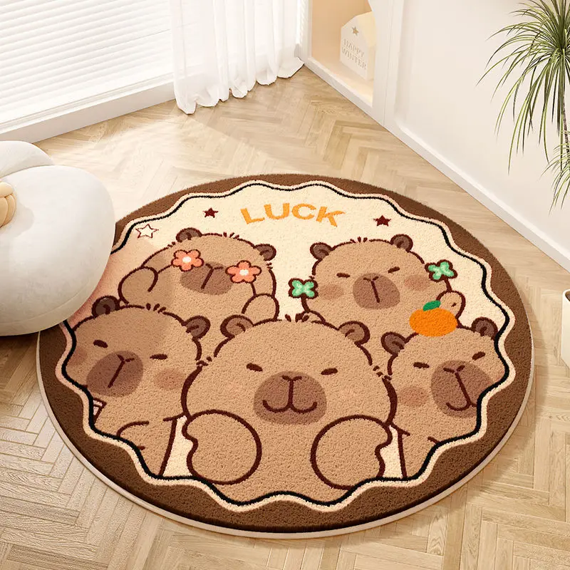 Cartoon Style Rugs for Bedroom Thicken Plush Living Room Decoration Round Carpet Fluffy Soft Bedside Rug Home Washable Floor Mat