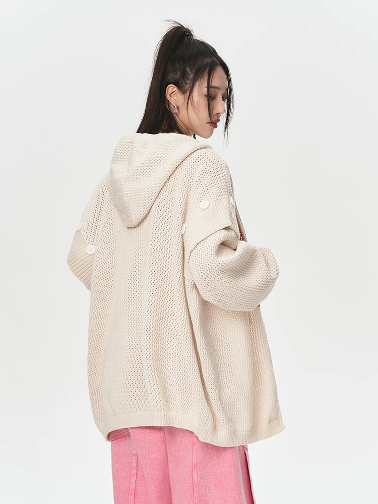 Original Be All Kabuto Harajuku Style Knitted Jacket Women's Spring New Loose Top with Detachable Sleeves Commute Pattern