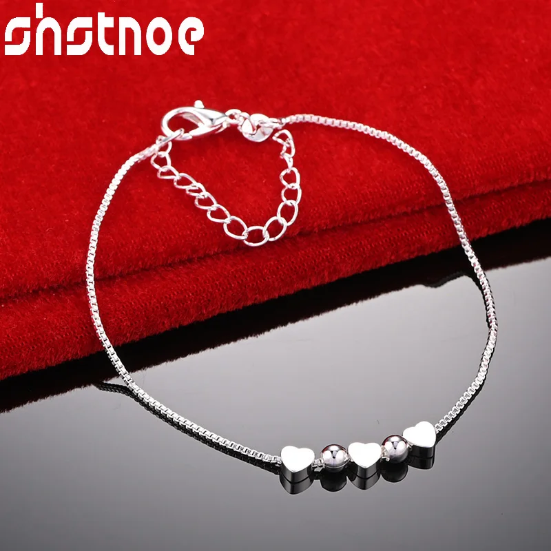 

SHSTONE 925 Sterling Silver Heart Bead Small Ball Chain Bracelet For Woman Wedding Accessories Birthday Party Fashion Jewelry