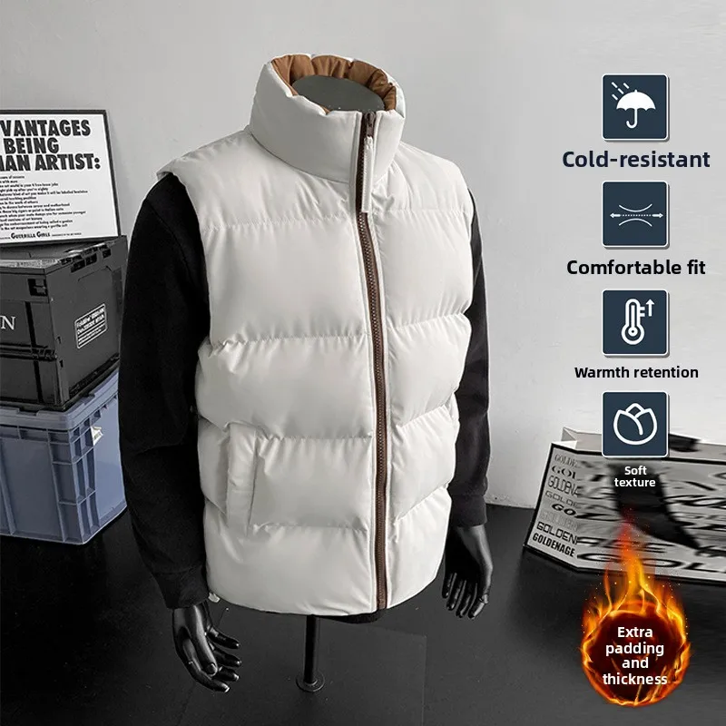 Men's Thickened Autumn Winter Vest Fashionable Casual Handsome Outerwear Couple's Style Polyester Fiber Zipper Closure