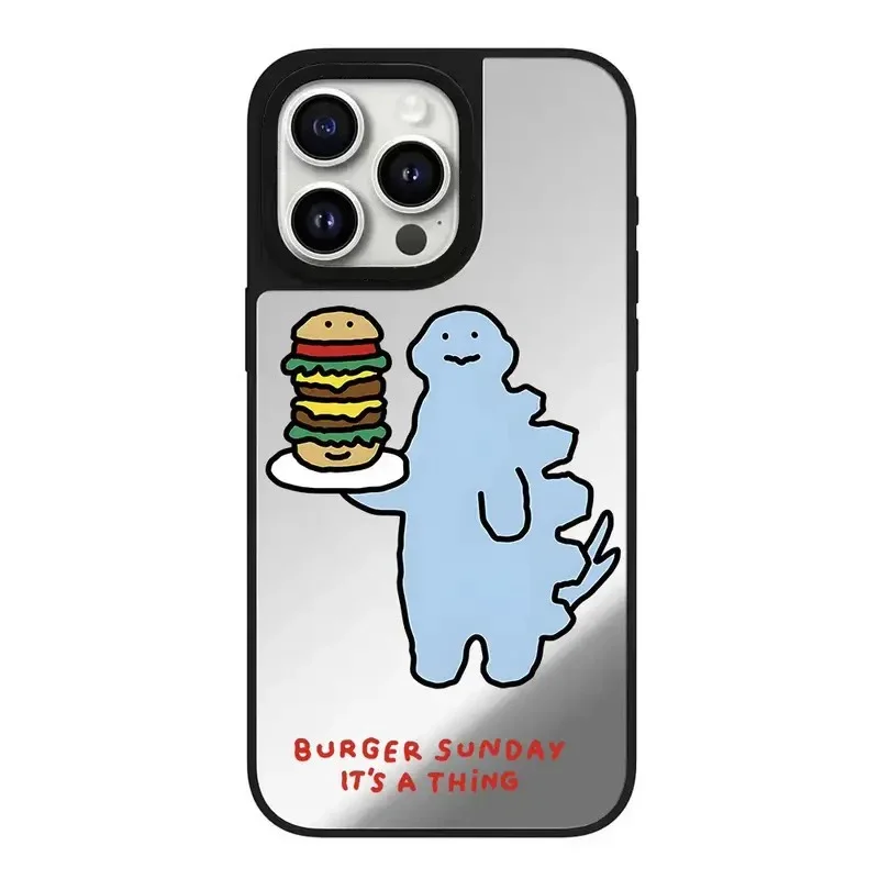 

Cartoon Dinosaur Hamburger Mirror Magnetic iPhone 11 12 13 15 14 Pro Max Protective Case, Fits iPhone 15 Pro Max