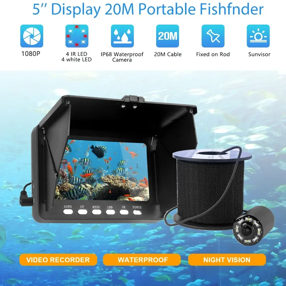 

5000mAh Underwater fishing camera 20M cable for Fishing camera 5 Inch for Ice/Sea/River Underwater video camera fishing finder