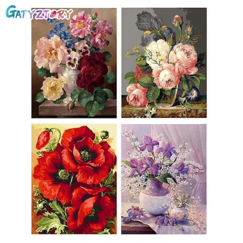 

GATYZTORY DIY Painting By Numbers Flowers Canvas Drawing Figure Oil Painting HandPainted Home Decor Gift