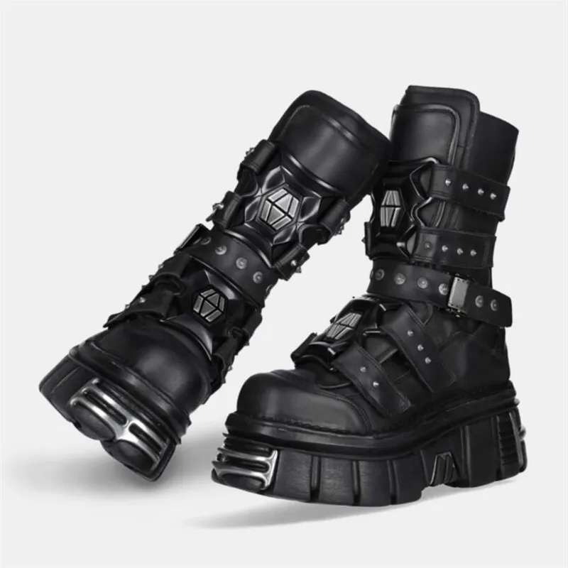 Man Fashion Metal Punk Boots Waterproof Rivet Men Black Designer Boot