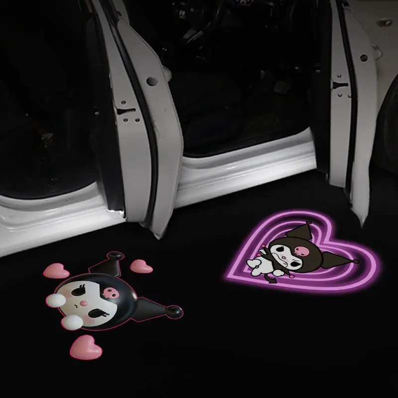 Sanrio Car Projector Light Welcome Light Ambient Light Sensor Door Light Hd Cartoon Hello Kitty Car Decorative Accessories