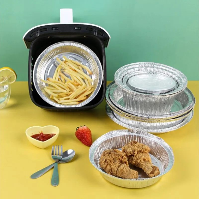 10Pcs Air Fryer Disposable Paper Microwave Tin Steamer Mats Aluminum Foil BBQ Food Tray Container Non-stick Baking Tools