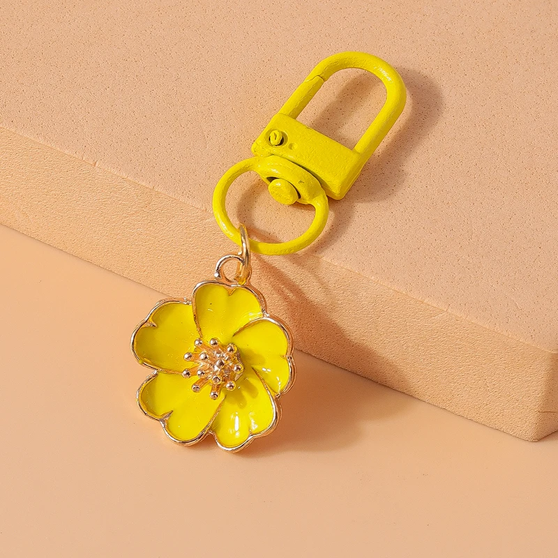 Fashion Flower Charms Keychain for Women Men Car Key Holder Handbag Purse Pendant Keyrings Accessories DIY Jewelry Gifts