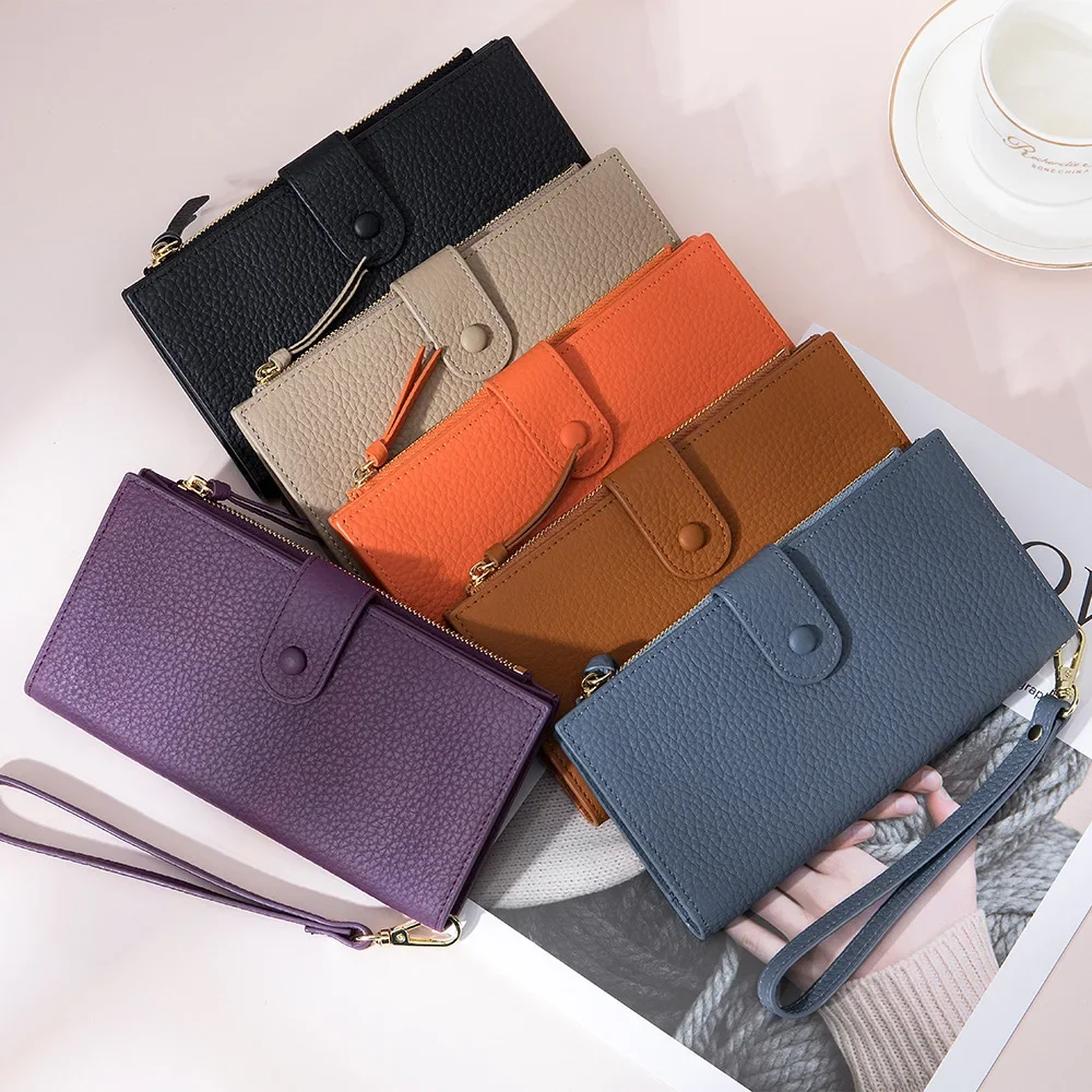 Women\'s Genuine Leather Long Clutch Bag Ladies\' Fashionable Solid Wallet 2024 New Large Capacity Wallet Card Purse Coin Pocket