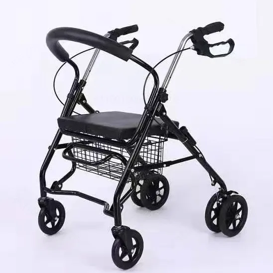 Elderly Walking Rollator Walker With Seat Storage Basket 6‑Wheel Foldable Shopping Trolley For Seniors