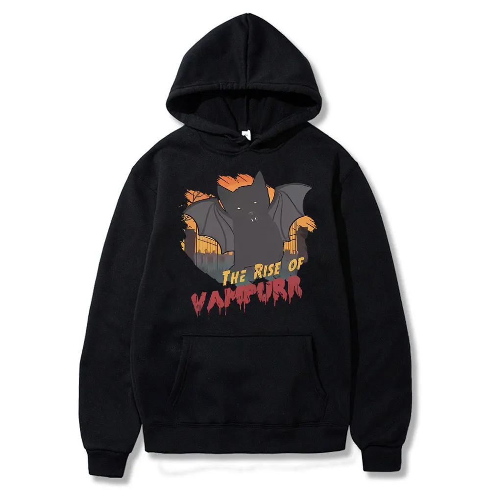 

The Return of Vampurr Cat Graphic Hoodie Vintage Funny Horror Halloween Meme Hoodies Men Women Casual Loose Oversized Sweatshirt