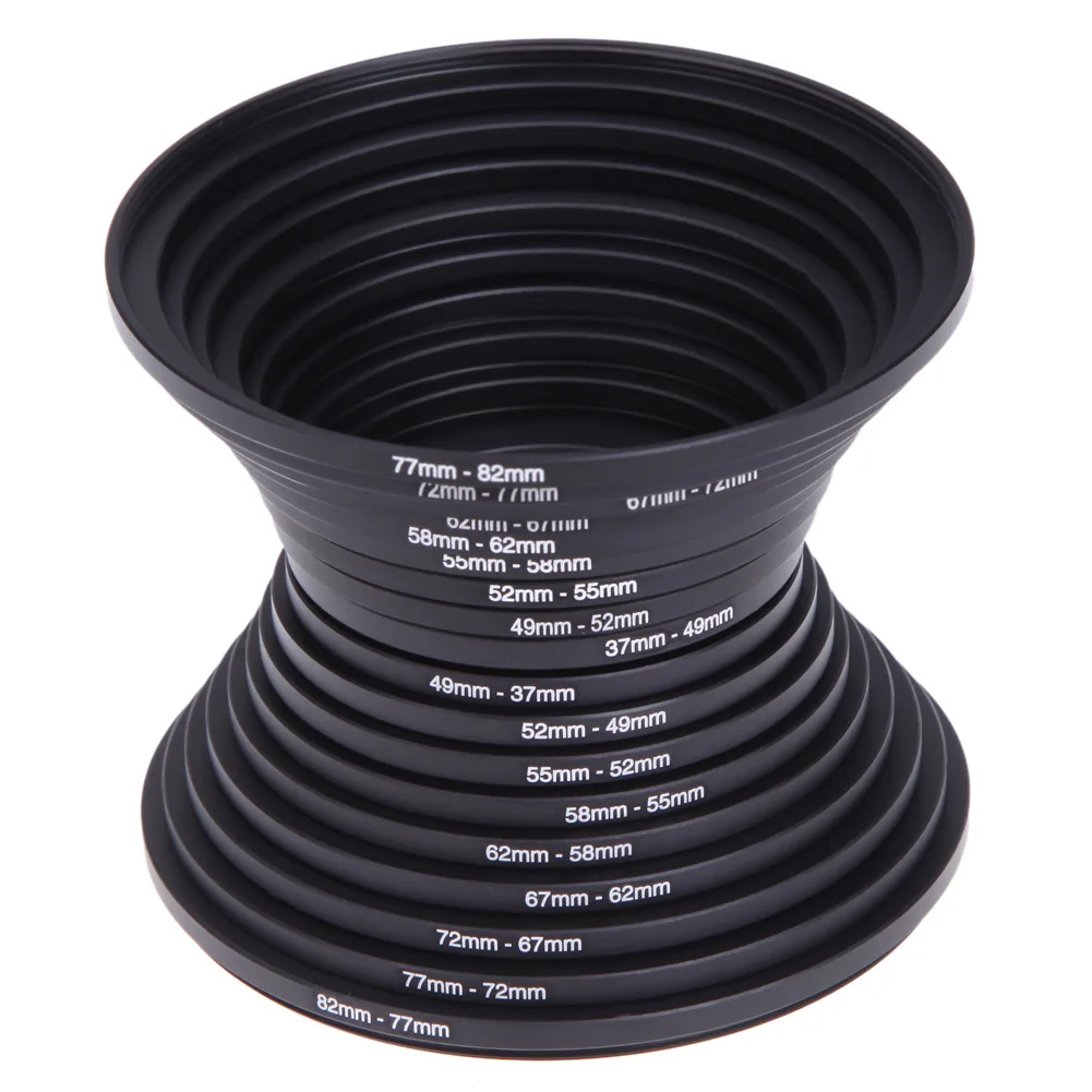 18pcs Camera Lens Filter Metal Filter Lens Adapter Ring Step Up & Down Ring Adapter For All Camera DSLR 37-82 82-37mm Mount Set