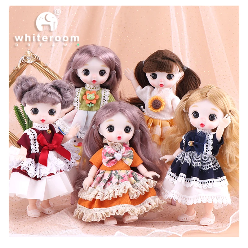 Sale NEW 16cm BJD Girls Doll Clothes Toys For Girls Kids Gifts Cute Baby Surprise Girl DIY 1/8  Dress up Toys New Cute Face Free