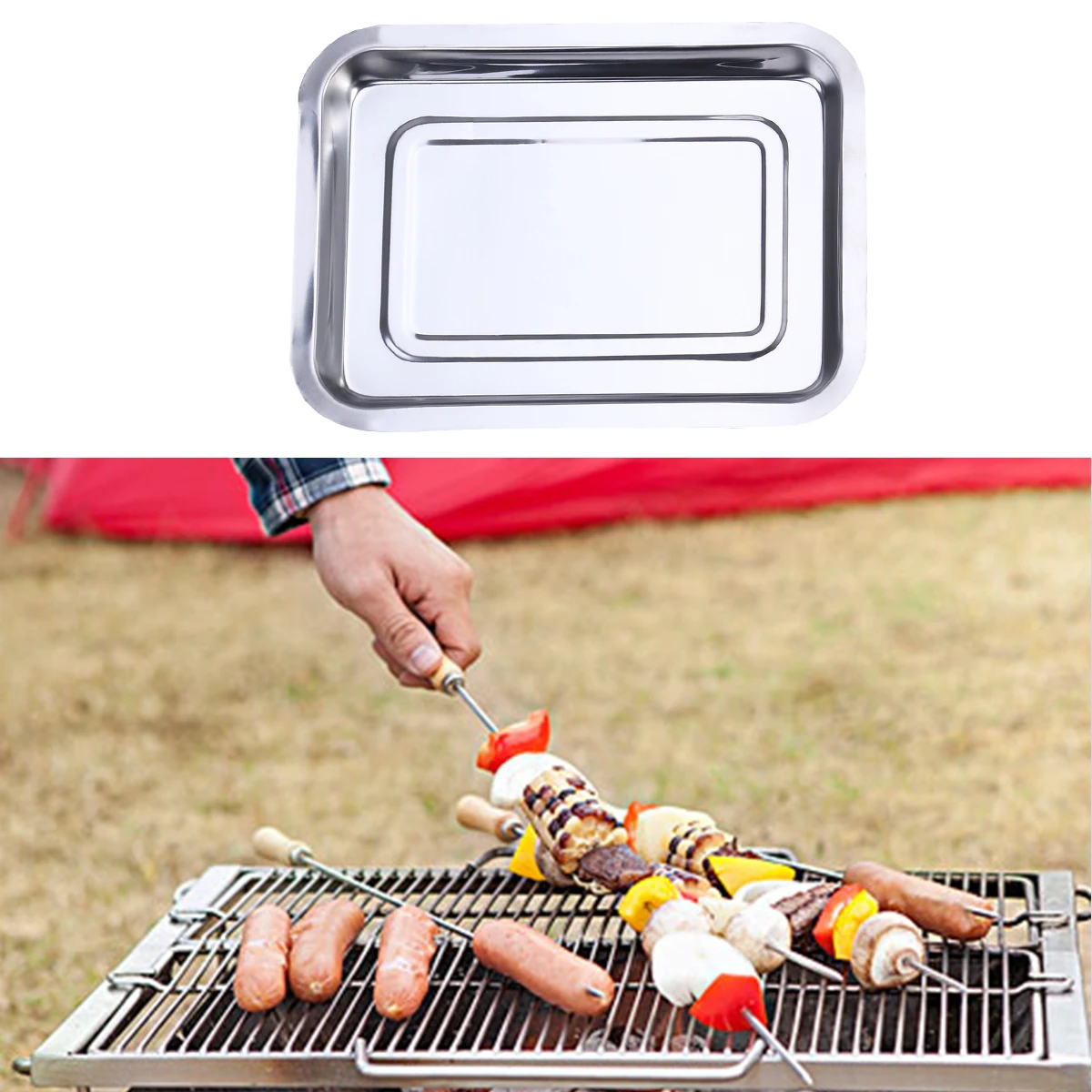 

Stainless Steel Grill Plate Small Pan Barbecue Mini Korean BBQ Drip Tray for Oven Griddle Dish Rack Lightweight Smooth Long