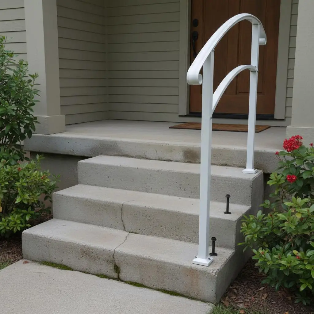

Wrought Iron Staircase Railing 1-3 Steps For Porch Entrance Garden, Matte White Finish Easy Installation Outdoor Handrail Kit