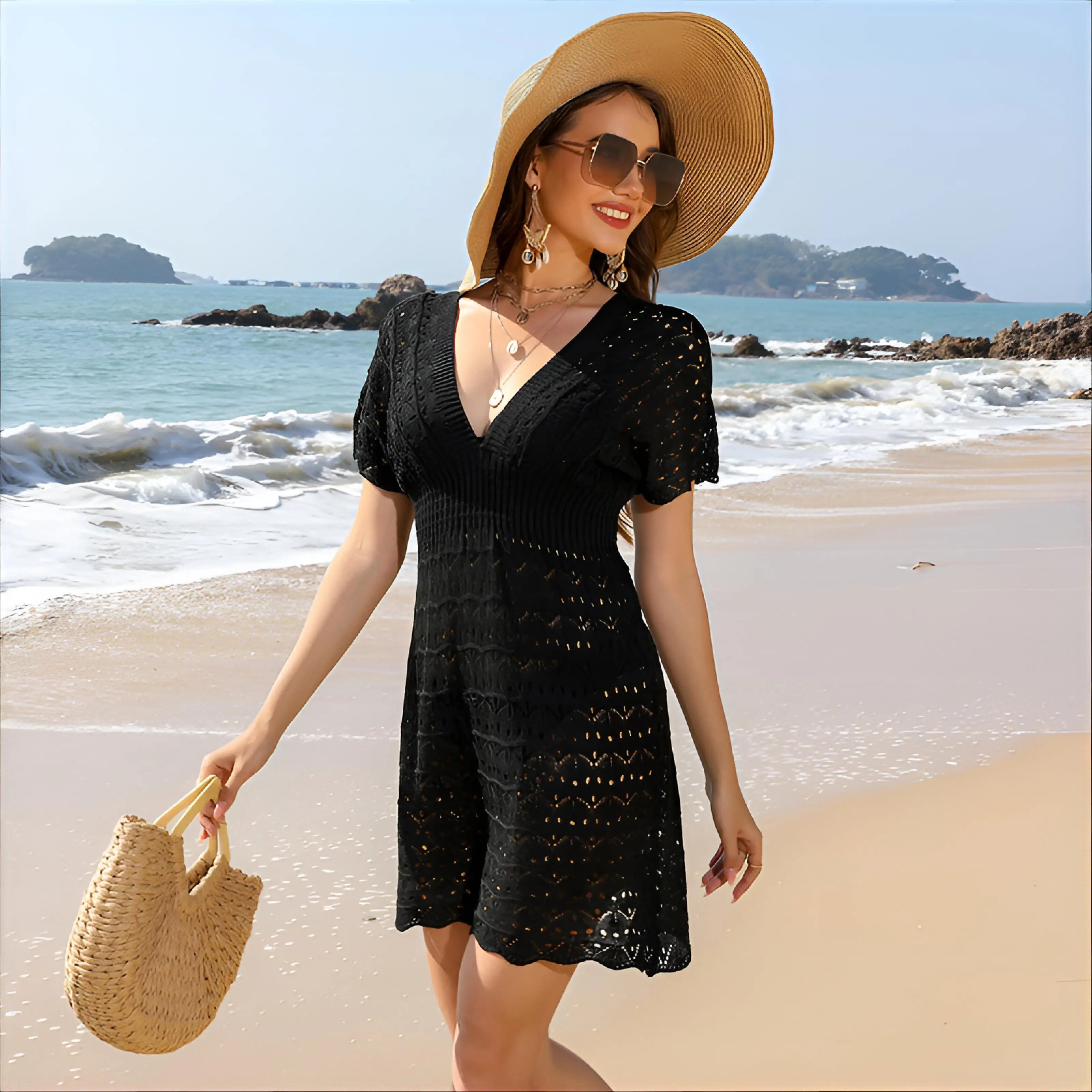 

Cover Up Green Women Crystal Braided Cooling Stripes Sundress Sparkling Beach Cinching Gorgeous Spring Season Outerwear Cut Vibe