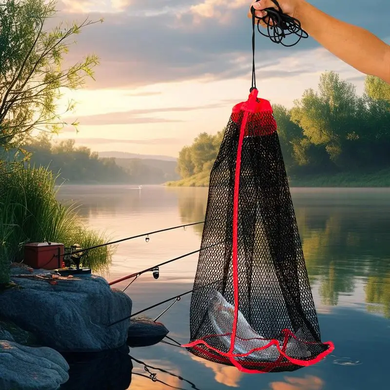 Folding Mesh Bait Pen Portable Net Basket For Fishing Heavy Duty Coated Fishing Net Cage For Father Boyfriend Fishing Enthusiast