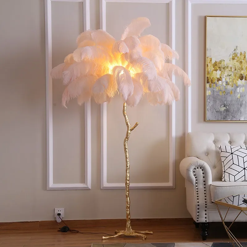 Luxury Brass Resin Ostrich Feather Princess Room Floor Lamp Floor Lamp Bedroom Living Room Study Store Live Room