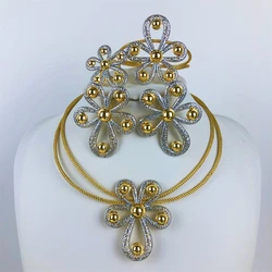 ESALE New Women Jewelry Two Tone Classic Design Necklace Set Flower Earrings Bracelet And Ring Full Set Jewelry Party Trending