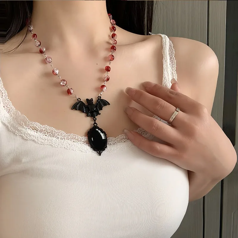 새로운 다크 고딕 디자인 스칼렛 스파이더 크리스탈 목걸이 호러 스타일 할로윈 액세서리