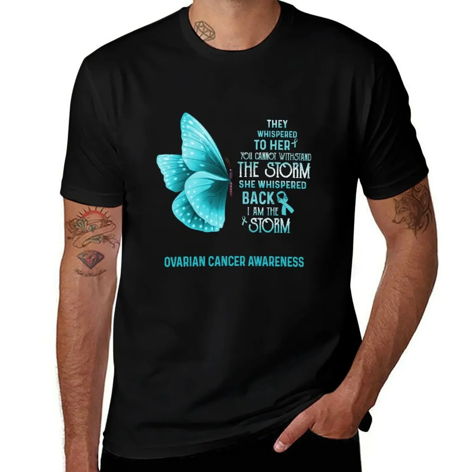 I Am The Storm Ovarian Cancer Awareness Butterfly T-Shirt man clothes customs design your own Short sleeve tee men